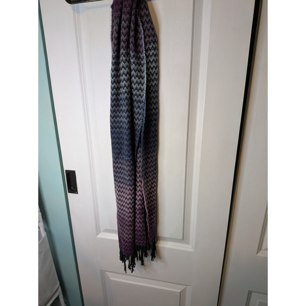 Purple Blue Chevron Zig Zag Ombre Knit Scarf with Tassels Fringe Long Rectangle
